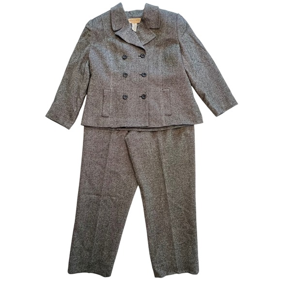 Apostrophe Women's Black White Herringbone Double Breasted Pant Suit Size 16